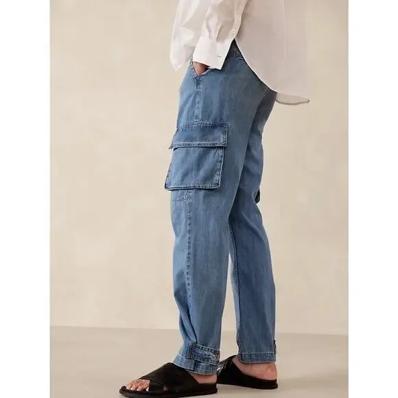 Banana Republic Denim NEW Womens Size 29/8 High Waist Utility Barrel Cargo Jeans - Picture 5 of 16